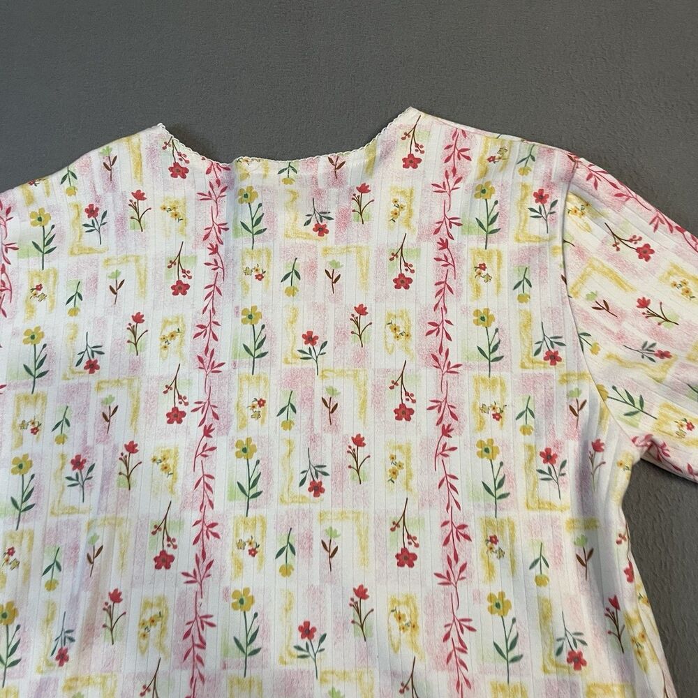 Rebecca Malone Floral Patchwork Pastel Pink Yellow Cottage Top Womens Size L - Picture 9 of 10